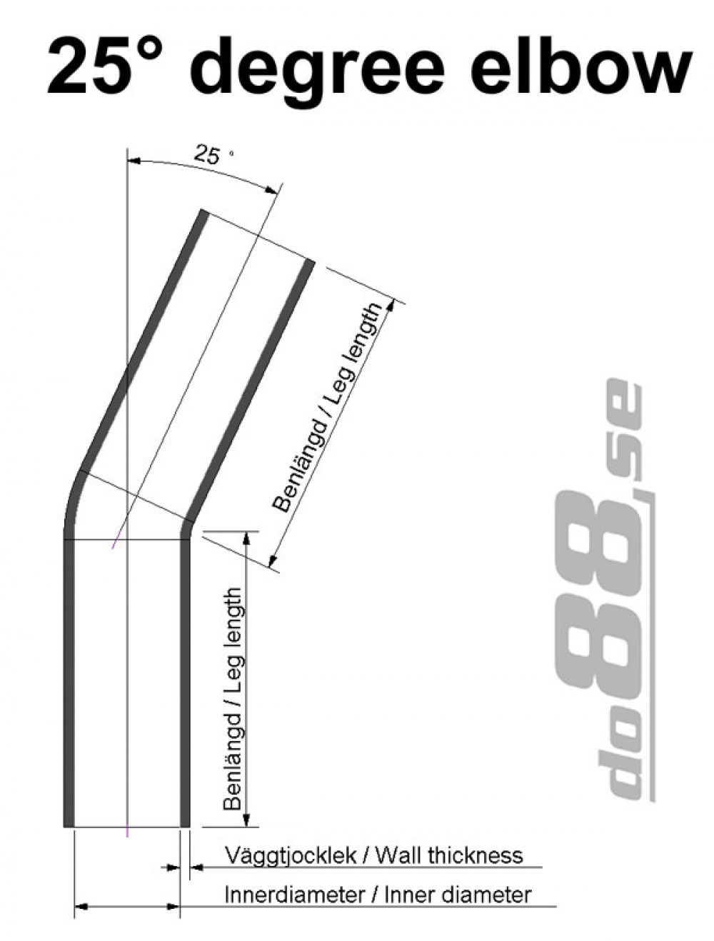 Silikoniletku Musta 25 astetta 0,375\'\' (9,5mm)