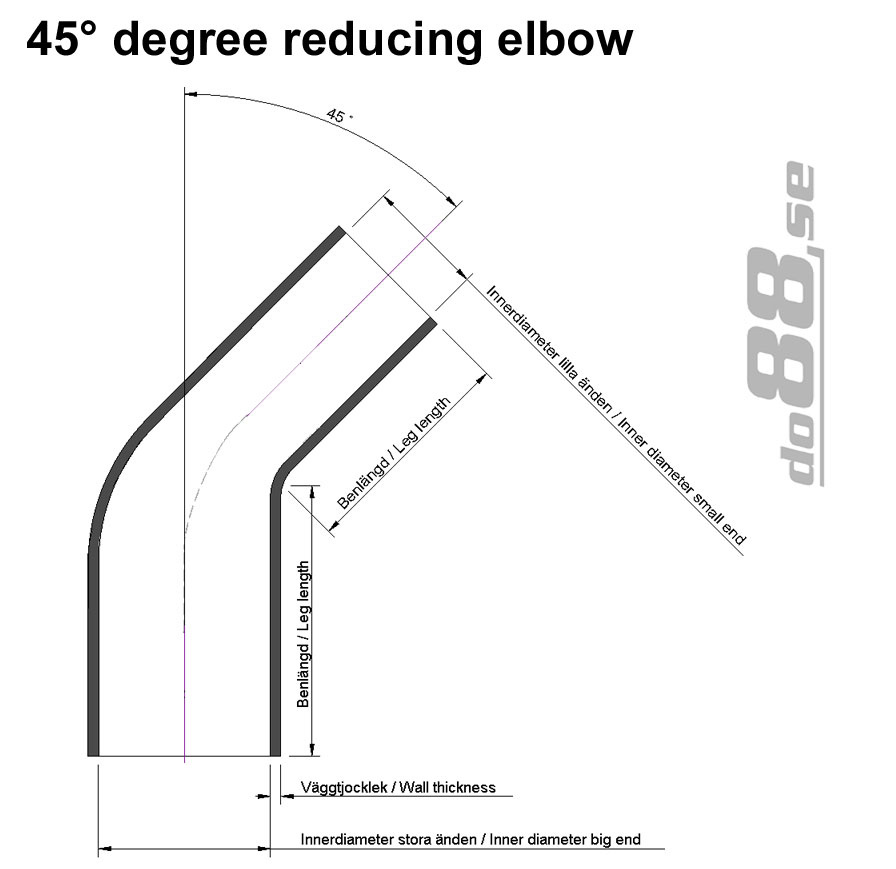 Silikoniletku Musta 45 astetta 1,25 - 1,75'' (32-45mm)