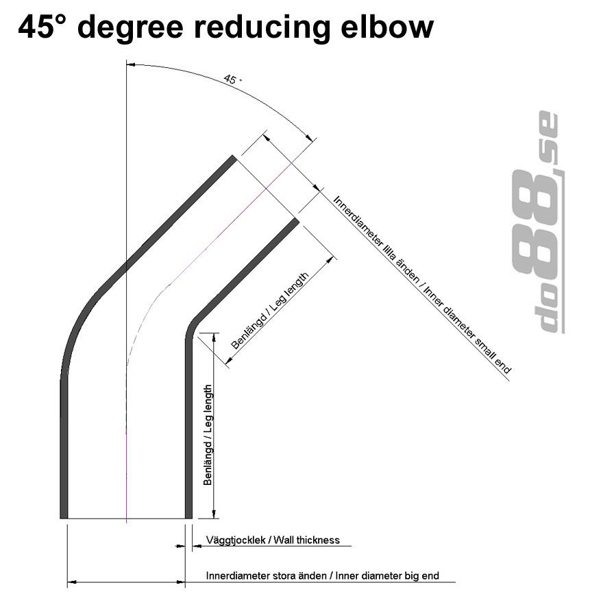 Silikoniletku Musta 45 astetta 2,375 - 2,5'' (60 - 63mm)