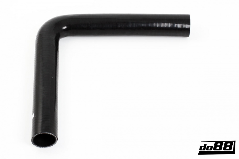 Silikoniletku Musta 90 astetta pitkällä jalalla 2,25'' (57mm)