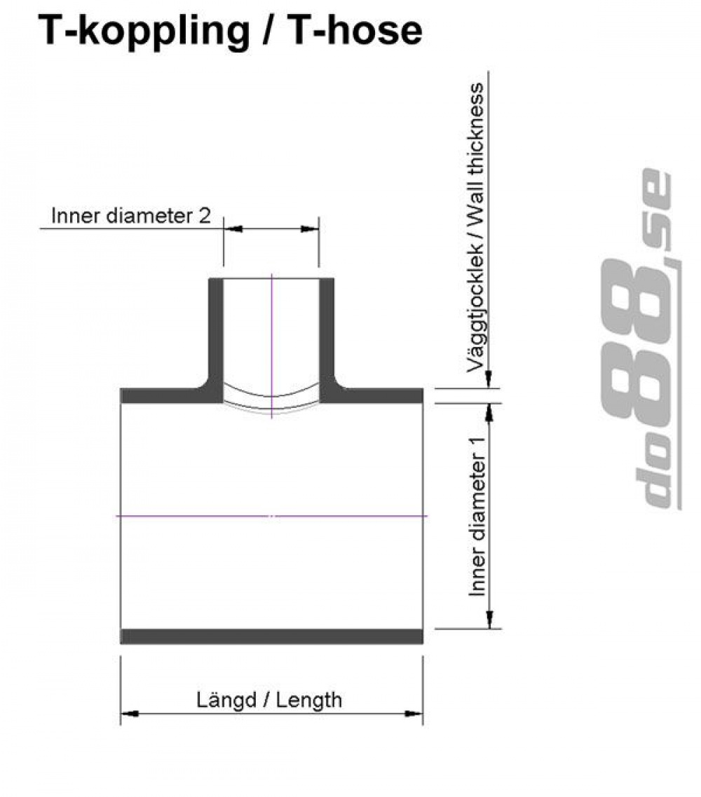 Silikoniletku Sininen T 2,125\'\' + 1,25\'\' (54+32mm) Silikoniletku Sininen T 2,125\'\' + 1,25\'\' (54+32mm)