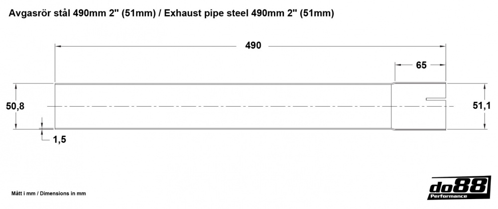 Pakoputki teräs 490mm 2\'\' (51mm) Pakoputki teräs 490mm 2\'\' (51mm)