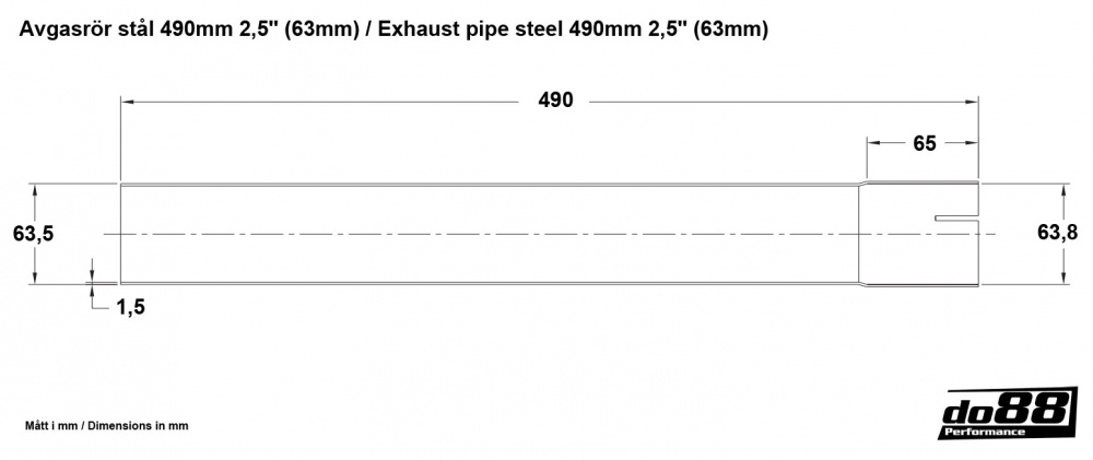 Pakoputki teräs 490mm 2,5\'\' (63mm) Pakoputki teräs 490mm 2,5\'\' (63mm)