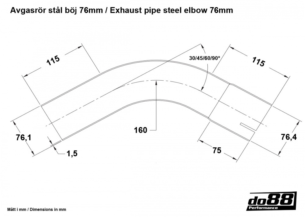 Pakoputki teräs 30 astetta 3\'\' (76mm) Pakoputki teräs 30 astetta 3\'\' (76mm)