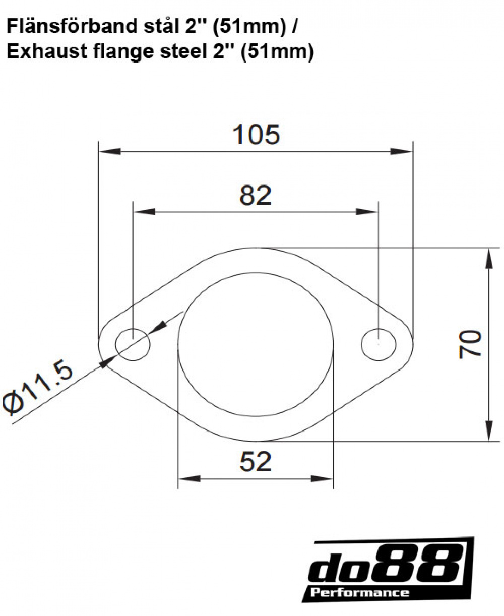 Pakoputken laippa tiivisteella teräs 2\'\' (51mm) Pakoputken laippa tiivisteella teräs 2\'\' (51mm)