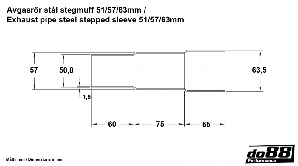 Pakoputken supiste teräs 51/57/63mm Pakoputken supiste teräs 51/57/63mm