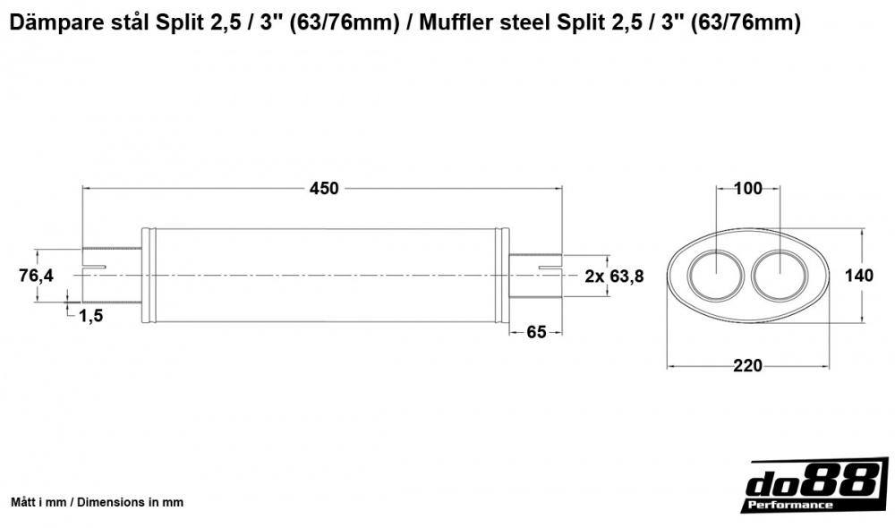 Vaimennin teräs Split 2,5 / 3\'\' (63/76mm) Vaimennin teräs Split 2,5 / 3\'\' (63/76mm)