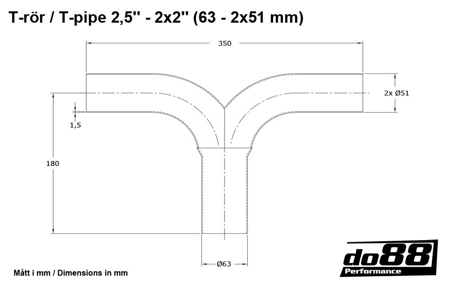T-putki 2,5'' - 2x2'' (63 - 2x51mm)
