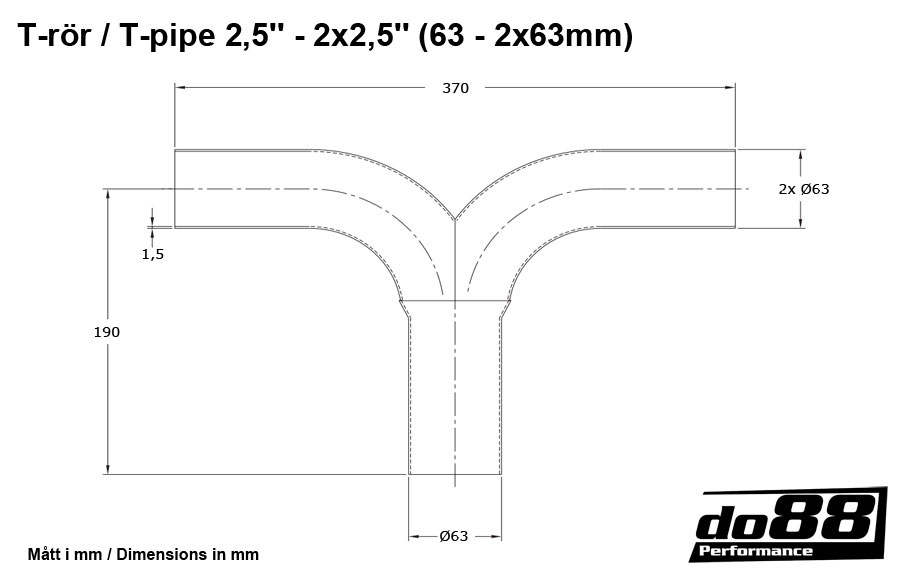 T-putki 2,5'' - 2x2,5'' (63 - 2x63mm)